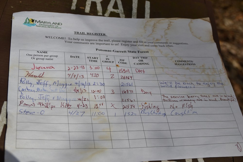North Branch trail register 010